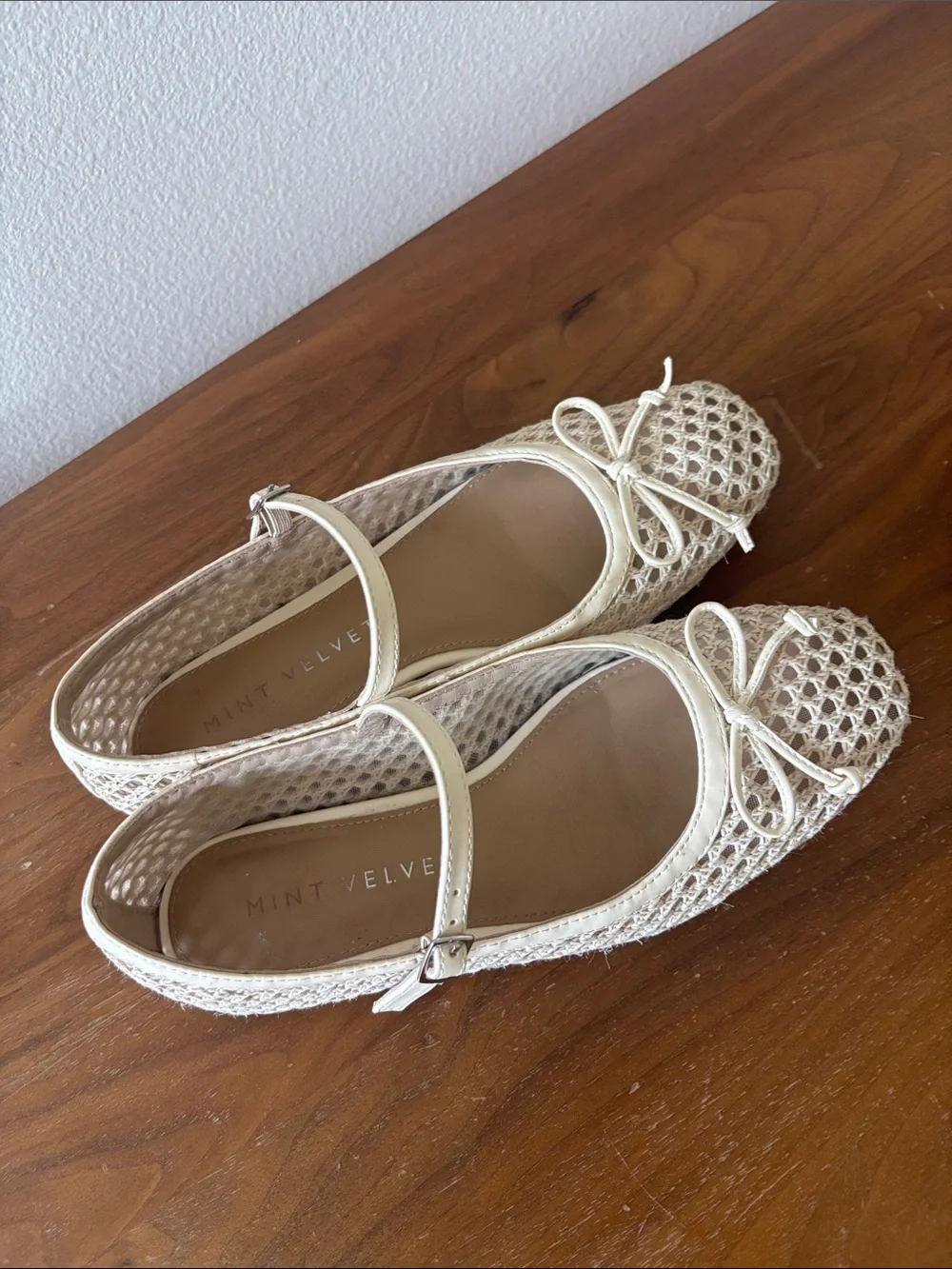 Mint Velvet Cream Crochet Mary Jane Flats